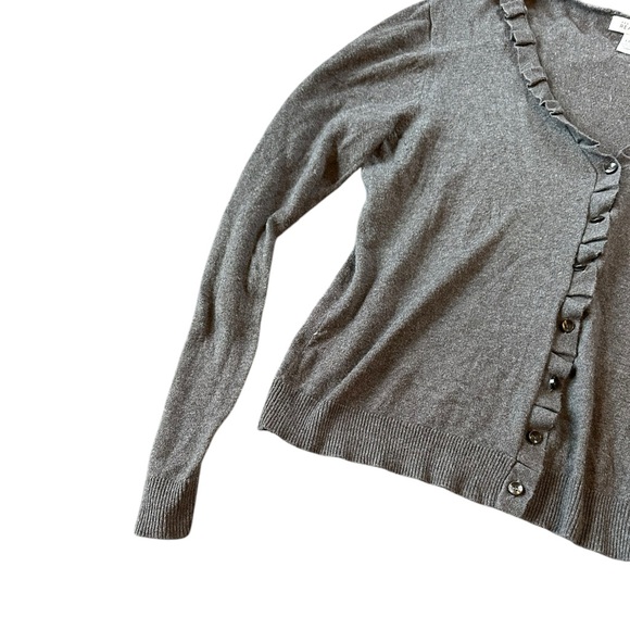 Kenneth Cole Reaction Cardigan/Sweater With Ruffled Neckline Size Large Gray - Picture 5 of 13
